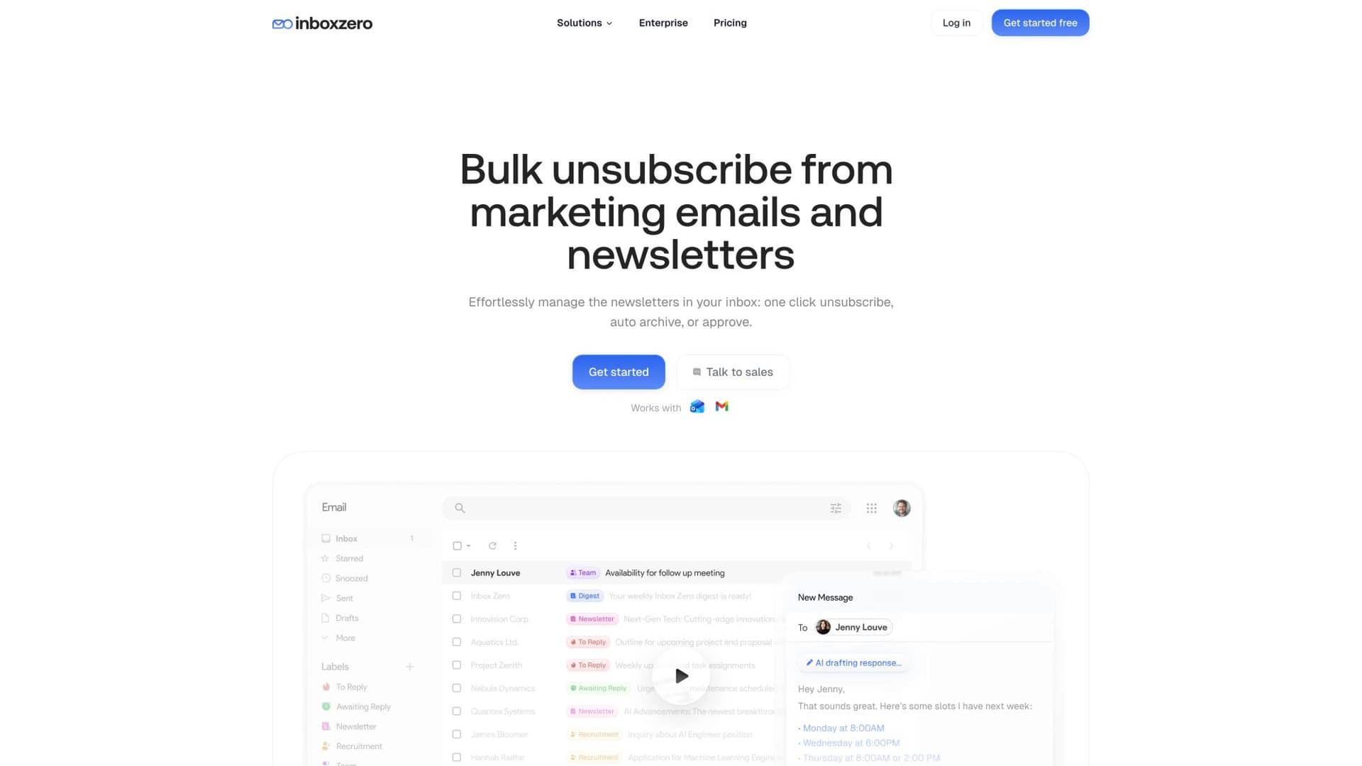 Inbox Zero Bulk Email Unsubscriber interface showing one-click unsubscribe and auto-archive features